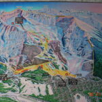 A map of the mountains with a view of the ski slopes.