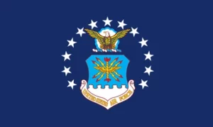 The air force flag is shown on a blue background.